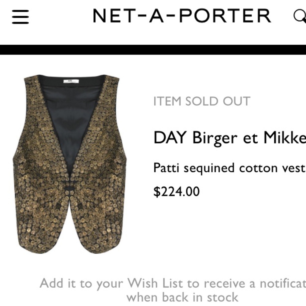 ❤️Day Birger Et Mikkelsen Gold Brass Vest Size 38